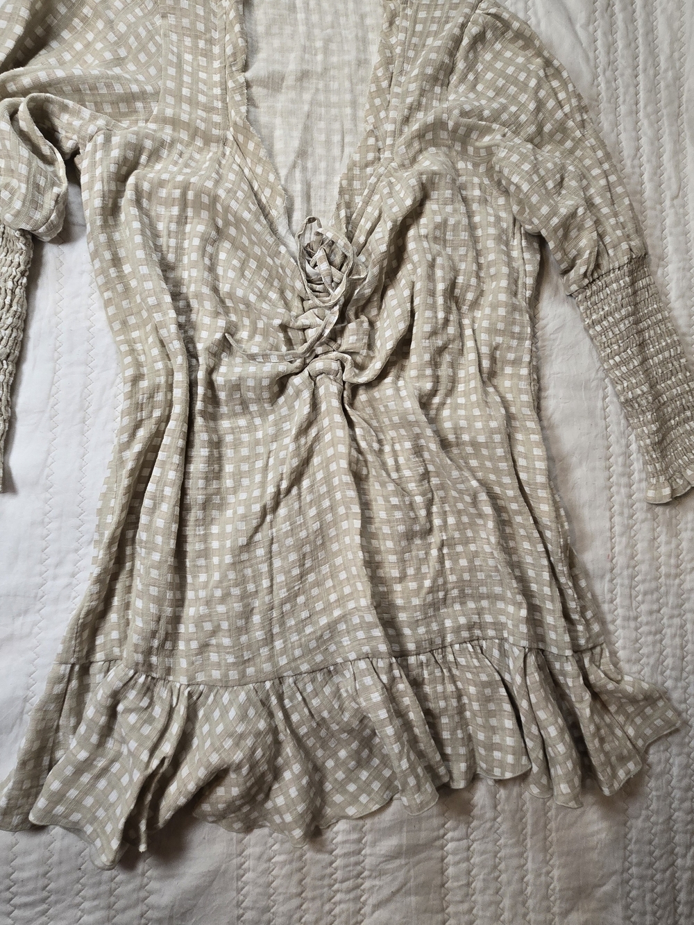 Maurie + Eve Beige Check Tie-Front Tunic